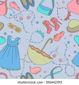 Seamless pattern of women's clothing and accessories