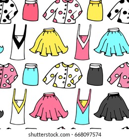 Seamless pattern with women's clothing on the white background