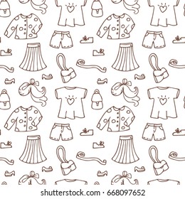 Seamless pattern with women's clothing on the white background