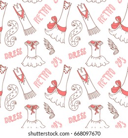 Seamless pattern with women's clothing in vintage style 1920's. on the white background.