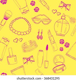 Seamless pattern with women's cosmetics ans accessories