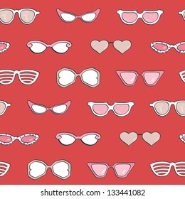 Seamless pattern, Women's fashion isolated sunglasses vector set. Template frame design for card, fashion theme. Useful for packaging, invitations, decoration,  etc