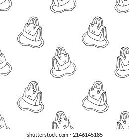 Seamless pattern with women's handbag purse hand drawn doodle outline vector