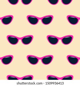 seamless pattern with women's pink glasses, vector illustration. glamorous extravagant accessory.