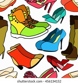Seamless pattern of women's shoe color vector illustration