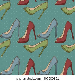 Seamless pattern with women's shoes