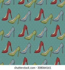 Seamless pattern with women's shoes