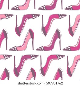 Seamless pattern with women's shoes, hand drawn icons. Colorful collection of objects, shopping background vector. Decorative illustration, good for printing