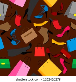 seamless pattern with women's shoes and handbags