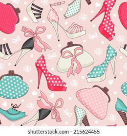 Seamless pattern with women's shoes and handbags.