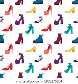Seamless pattern with women's shoes.Fashion High-heeled Shoes, Boots, Sandals. Flat vector illustration