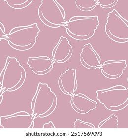 seamless pattern of women's underwear logos, namely a strapless bra with silicone cups and ties in the front on a pastel background, vector