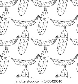 Seamless pattern with wonderful black-and-white cucumbers on white background for fabric, textile, clothes, tablecloth and other things. Vector image. 

