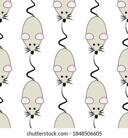 Seamless pattern with wonderful mice on a white background. Animals in a flat style. Cartoon mammals rodents.
Stock vector illustration for design, decor, fabric, wrapping paper, textile, wallpaper