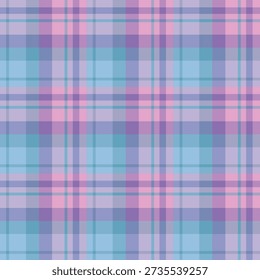 Seamless pattern in wondrous blue, violet and pink colors for plaid, fabric, textile, clothes, tablecloth and other things. Vector image.