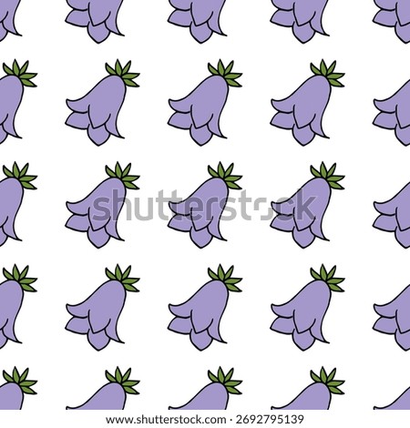 Seamless pattern in wondrous Campanula on white background. Vector image.