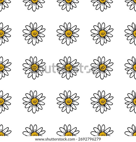 Seamless pattern in wondrous Chamomile on white background. Vector image.