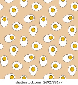 Patrón sin fisuras en maravillosos huevos fritos sobre fondo beige. Imagen de Vector.