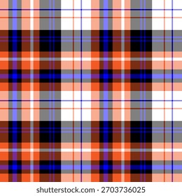 Patrón sin costuras en maravillosos colores naranja, azul, negro y blanco para cuadros, tela, textiles, ropa, mantel y otras cosas. Imagen de Vector.