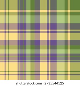 Seamless pattern in wondrous yellow, violet and green for plaid, fabric, textile, clothes, tablecloth and other things. Vector image.