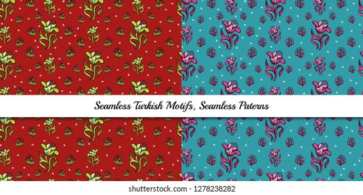 Seamless pattern, Wood block printed Bandana design in Turkish traditional style (Tokat) ,kerchief textile  design