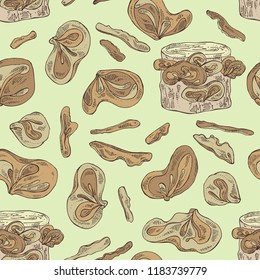 Seamless pattern with wood ears: muer mushroom and a bit of wood ears. Mushrooms. Vector hand drawn illustration