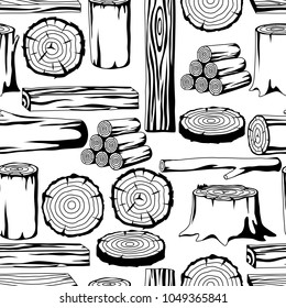 Seamless pattern with wood logs, trunks and planks. Background for forestry and lumber industry.