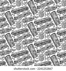 Seamless pattern with wood logs, trunks and planks. Background for forestry and lumber industry.
