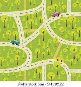 seamless pattern with the wood and roads