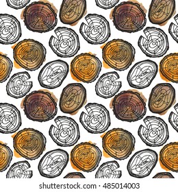 Seamless  pattern from wood saw cuts.Background with water color spots.Background in vector.