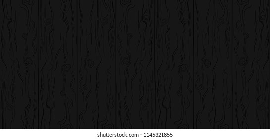 Seamless pattern. Wood texture. Dark black color. Simple cartoon wooden planks. Summer background. Beautiful template. Realistic design. Vertical orientation. Flat style vector illustration.