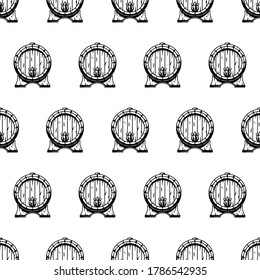 Seamless pattern of wooden barrel for beer, wine, whisky. Bavarian octoberfest design