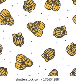 Seamless pattern with wooden barrel for craft beer, whiskey or wine