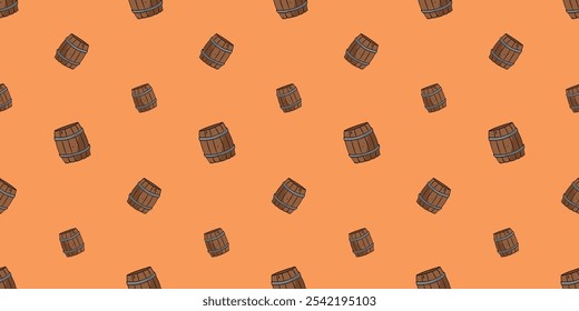 Seamless pattern with wooden barrel doodle vector