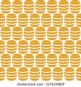 Seamless pattern with wooden barrels. Yellow print on white background