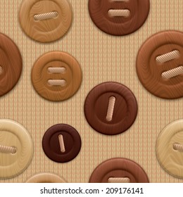 Seamless pattern of wooden clothing buttons.