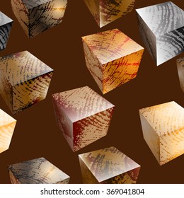   Seamless pattern with wooden cubes on dark background.