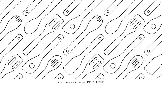 Seamless pattern with Wooden Kitchen Utensils