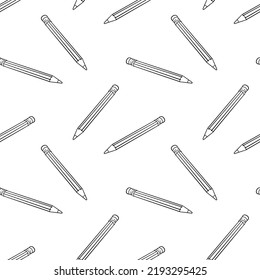 Seamless pattern with wooden pencil with eraser hand drawn doodle outline vector