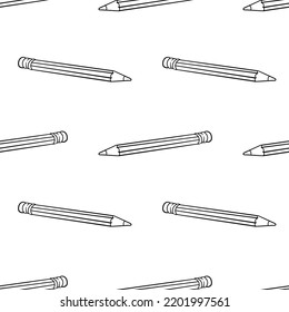 Seamless pattern with wooden pencil with eraser hand drawn doodle outline vector