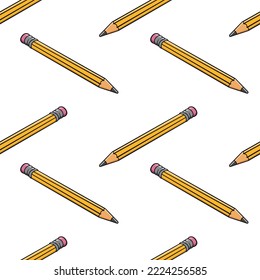 Seamless pattern with wooden pencil with eraser doodle vector