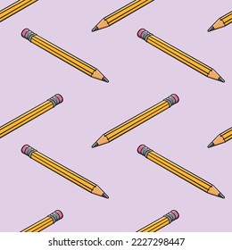 Seamless pattern with wooden pencil with eraser doodle vector