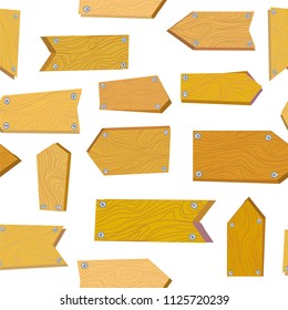 Seamless pattern with wooden signs, vector graphic illustration