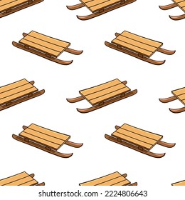 Seamless pattern with wooden sled doodle vector