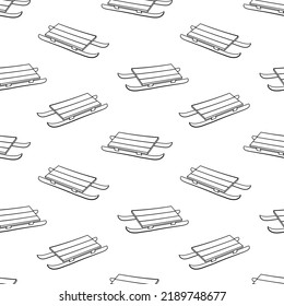 Seamless pattern with wooden sled hand drawn doodle outline vector