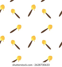 Seamless pattern with wooden spoons and dripping honey hand drawn with trendy textures. Flat vector illustration