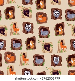 Seamless pattern woodland animals