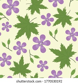 Seamless pattern woodland geranium in midsummer