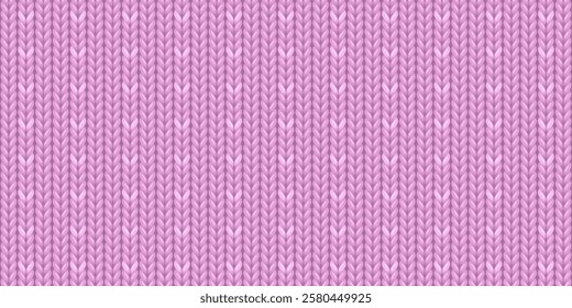 Seamless pattern of wool knitting, lilac sweater texture. Abstract background of knitwear cloth fabric, material of woven wool or cotton yarn for cute baby clothes or plaid, vector illustration