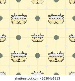 Padrão sem emenda - Ovelha lã face com menta suave coração grade